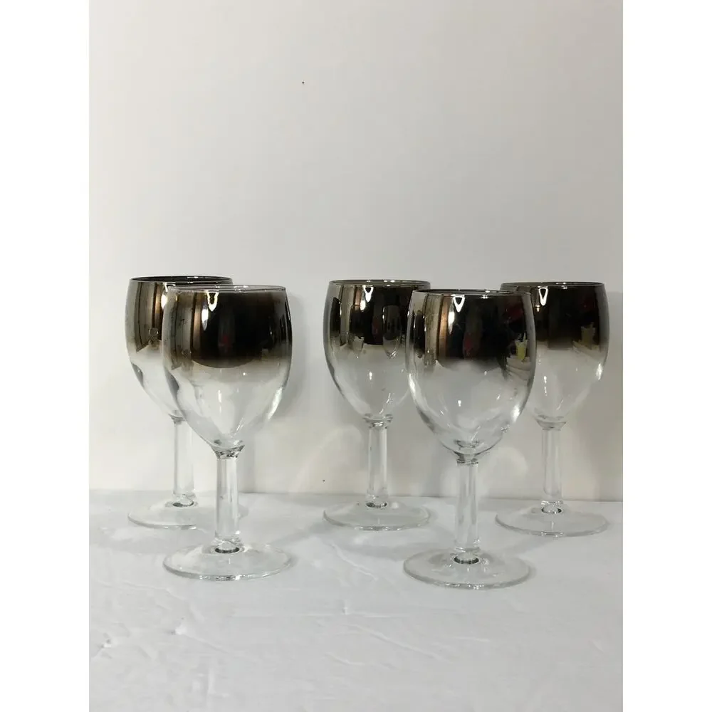 Set of 5 Vintage Atomic Silver Fade Wine Glasses Made in‎ France